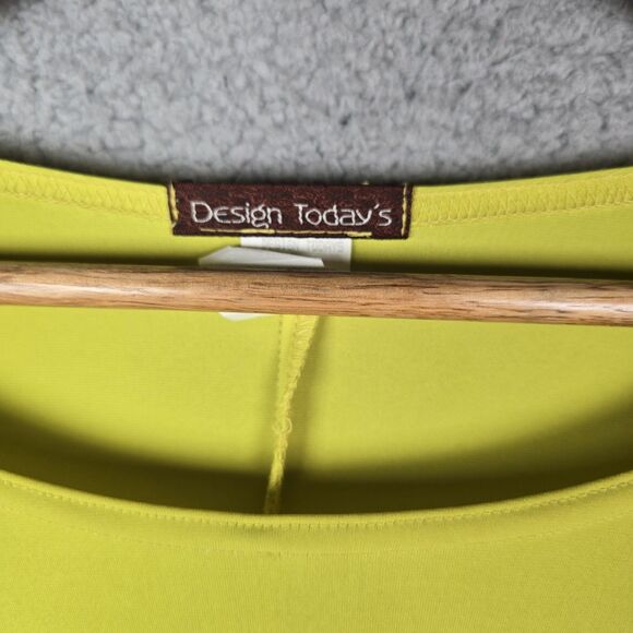 Vintage Design Todays Womens Top M Yellow Chartreuse Peplum Knit Flare Hem Retro - Picture 3 of 9